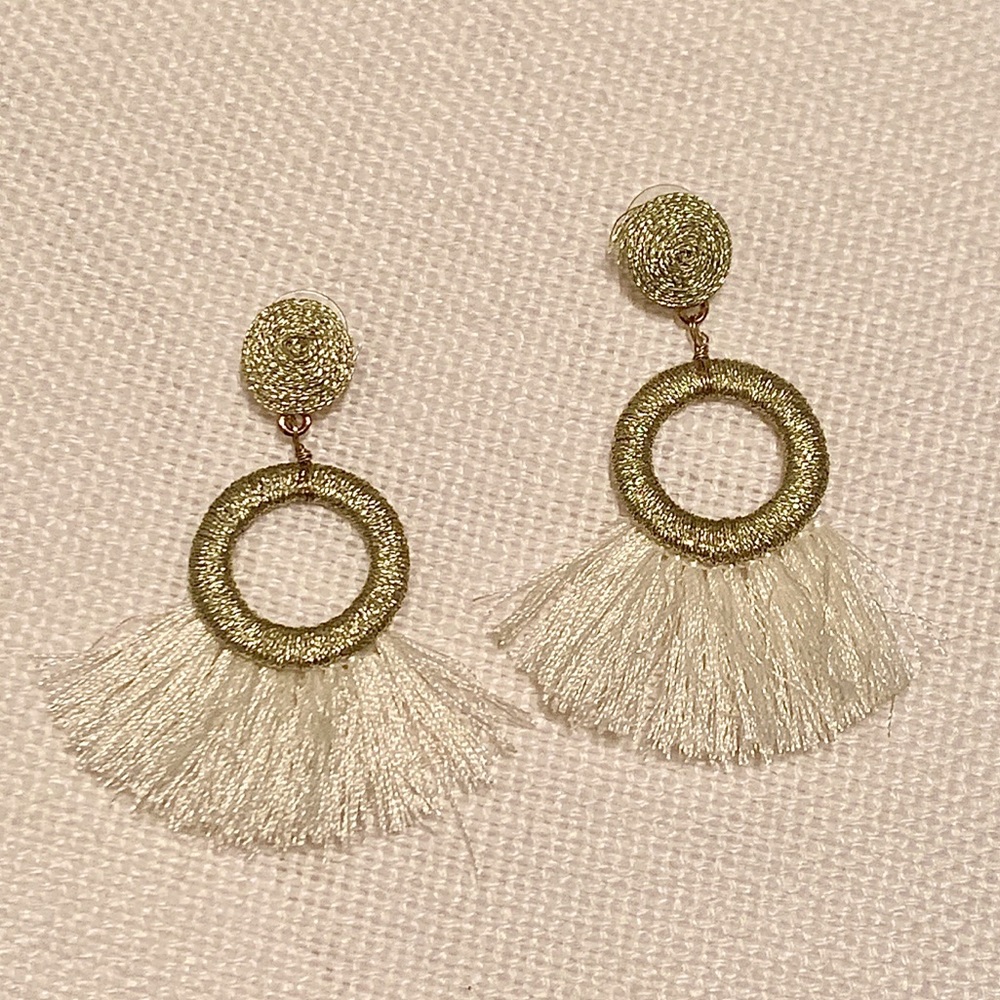 Alex Mika White and gold tassel earrings